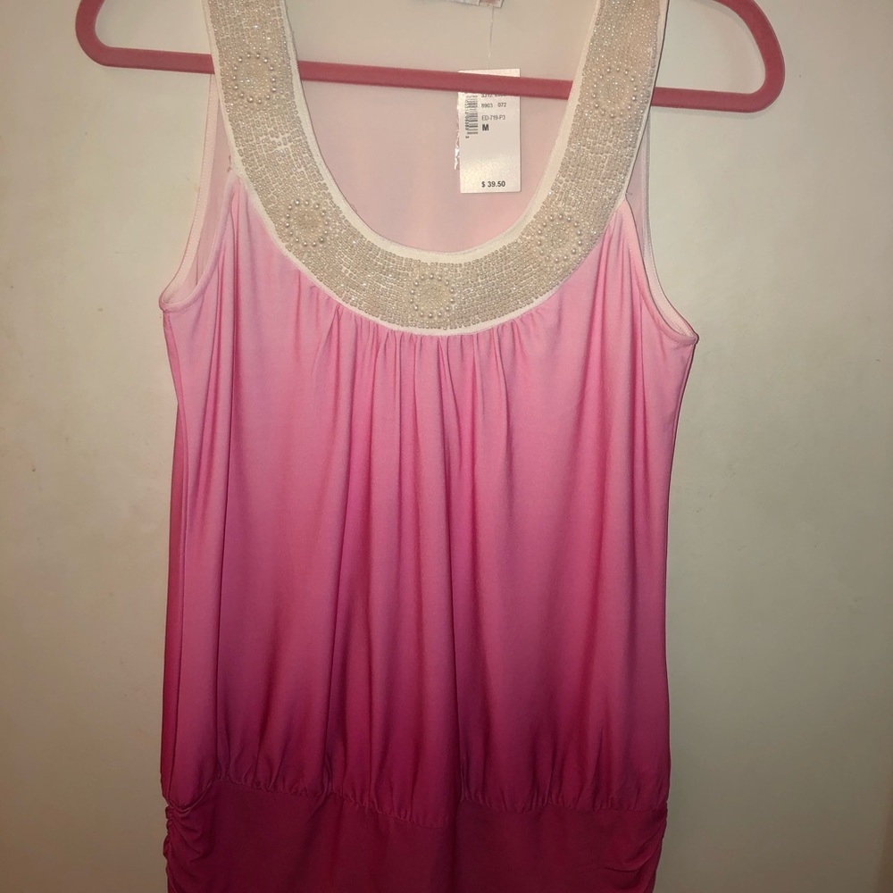 New Ricki’s Pink Medium Beaded Tank Women’s Ladies - Picture 1 of 5
